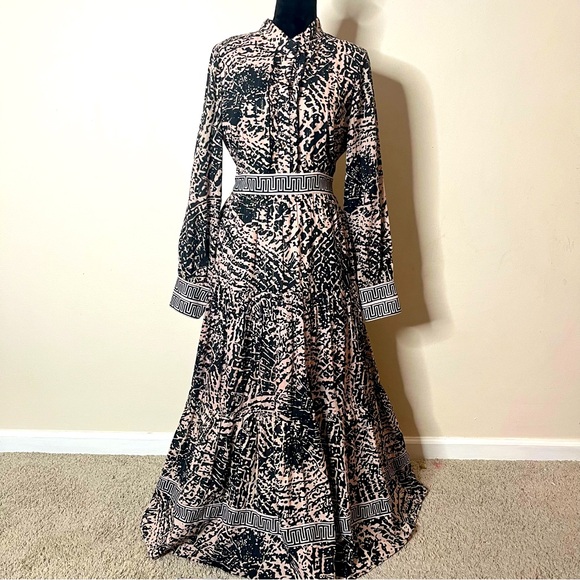CK Bradley Dresses & Skirts - CK Bradley Women’s Black/Tan/Gold Long Sleeve High Neck Cotton Maxi Dress Sz L‎